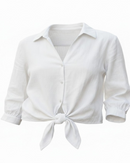 Blusa casual de lino con nudo frontal