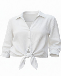 Blusa casual de lino con nudo frontal