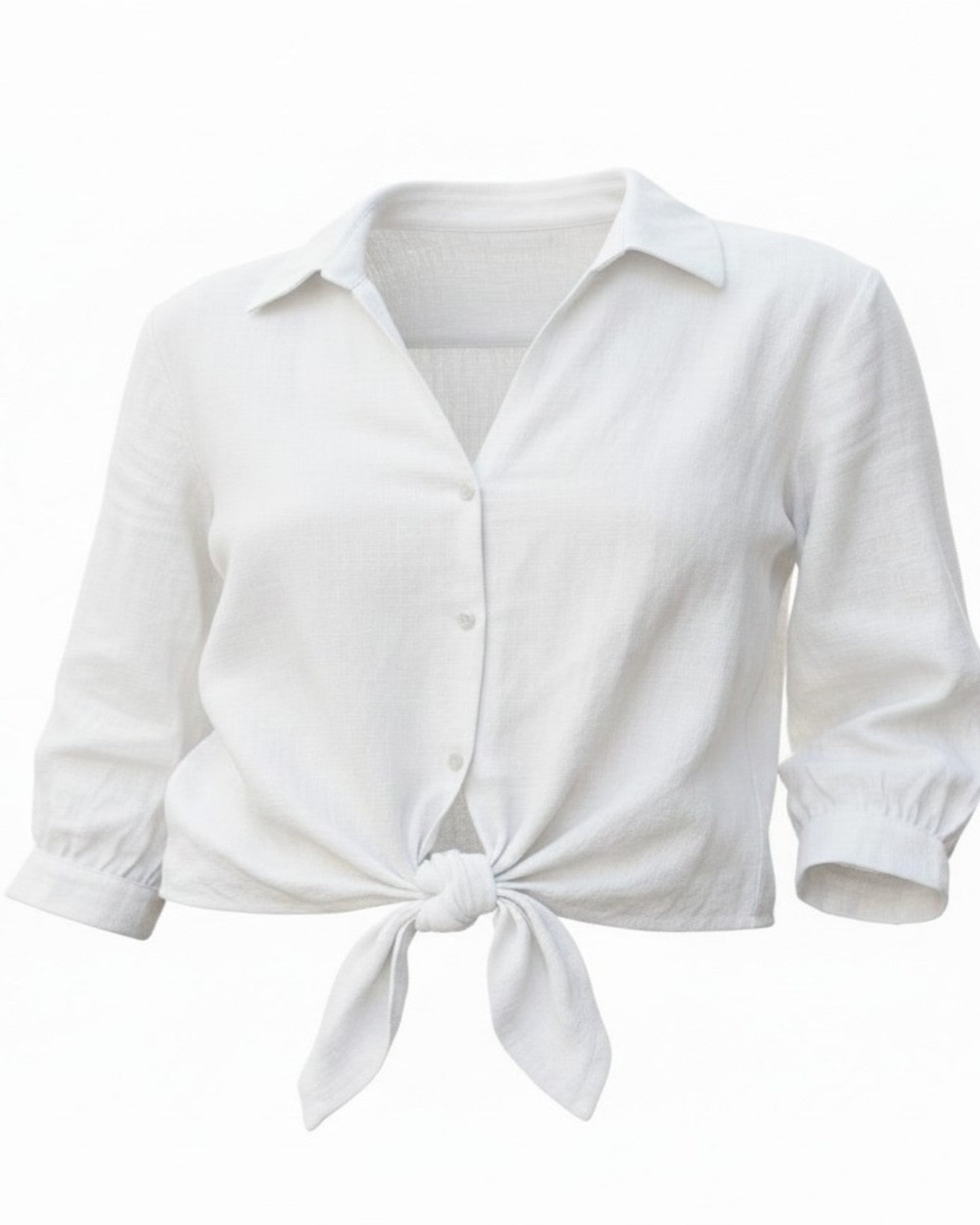 Blusa casual de lino con nudo frontal