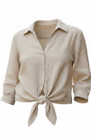 Blusa casual de lino con nudo frontal