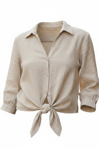 Blusa casual de lino con nudo frontal