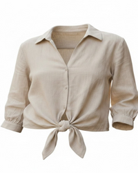 Blusa casual de lino con nudo frontal