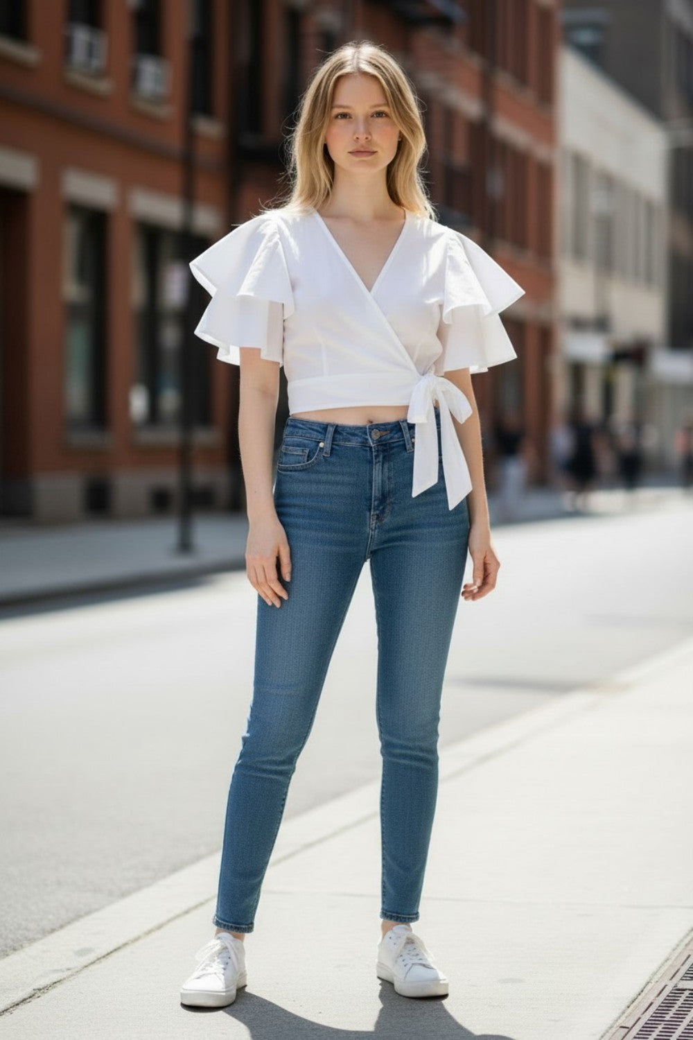 Blusa cruzada con olanes