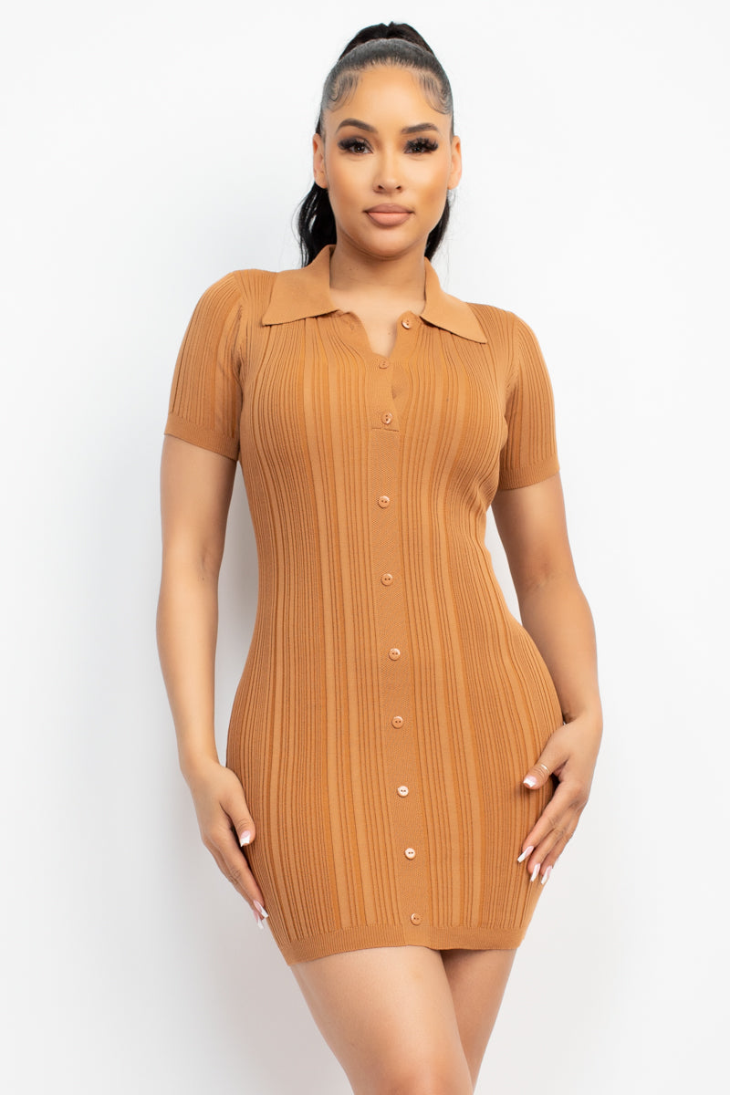 Vestido tipo Camisa con Costuras Acanaladas y Botones al Frente