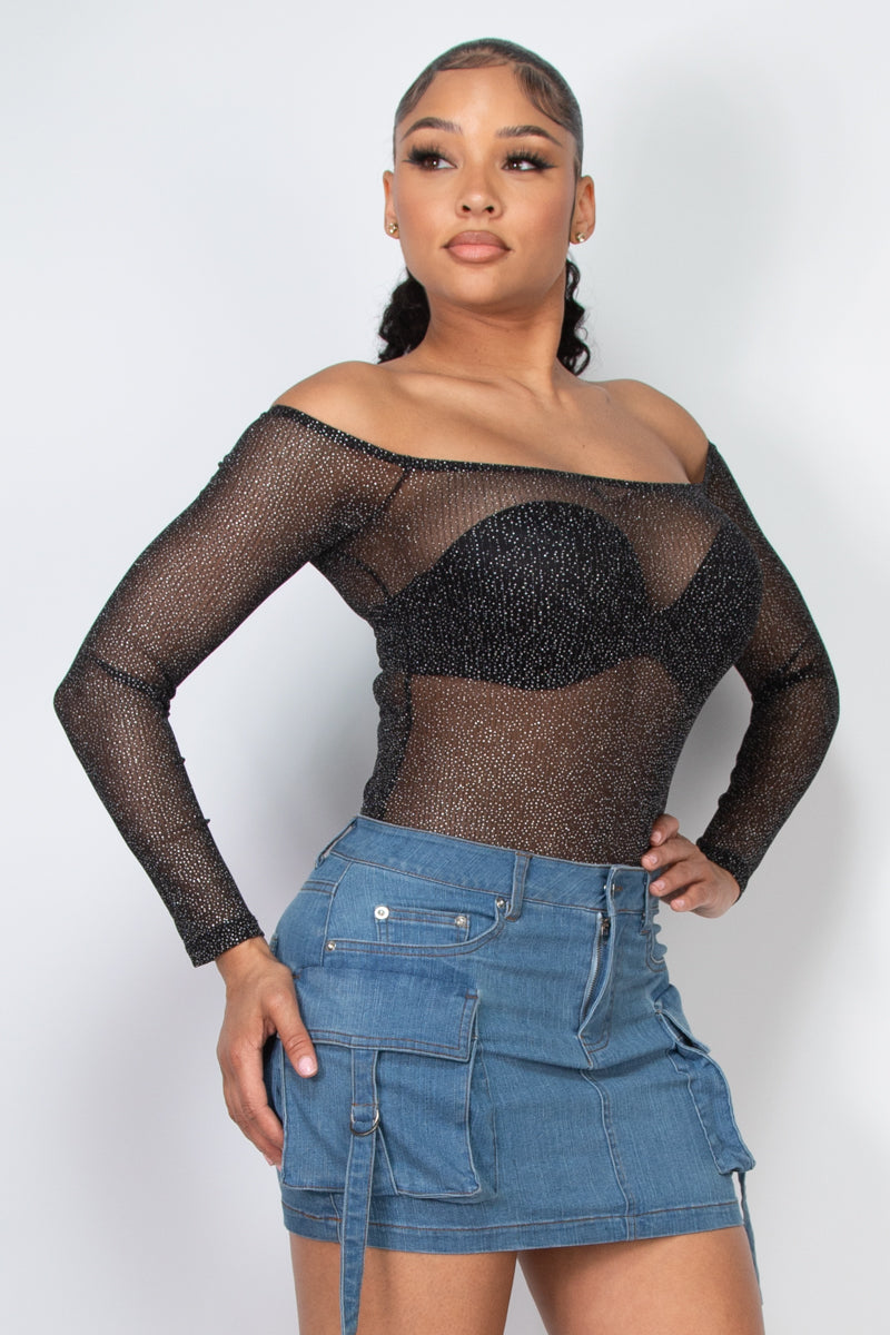 Blusa Transparente con Efecto Brillante