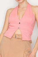 Blusa Con Escote V Profundo Sin Mangas