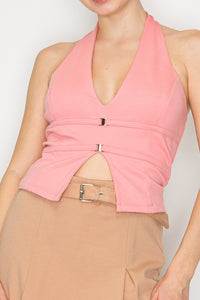 Blusa Con Escote V Profundo Sin Mangas