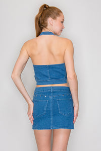 Top halter denim con cierre