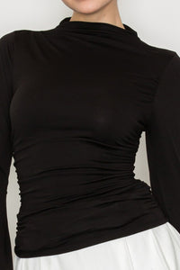 Blusa cuello alto drapeado manga larga