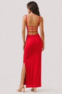 Vestido largo satinado de tirantes con escote drapeado