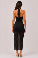 Vestido midi halter con drapeado y abertura lateral