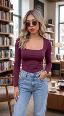Blusa cuello cuadrado manga larga