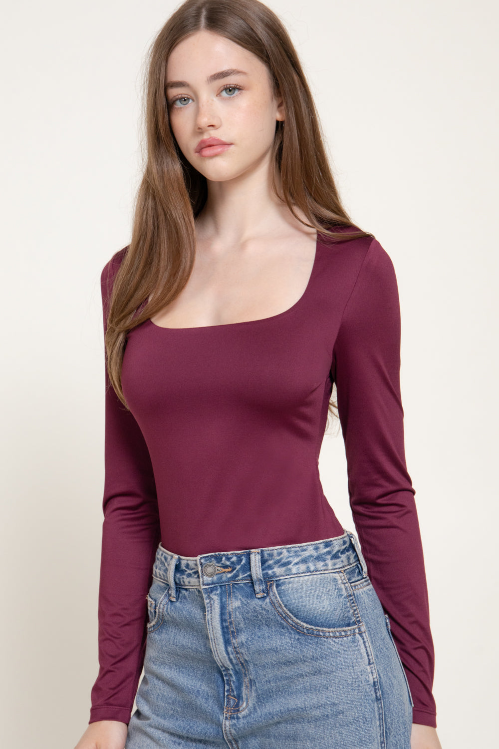 Blusa cuello cuadrado manga larga