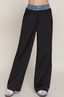 Pantalón negro ancho con cintura de mezclilla