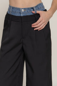 Pantalón negro ancho con cintura de mezclilla