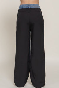 Pantalón negro ancho con cintura de mezclilla