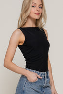 Blusa Negra Sin Mangas con Fruncido Lateral