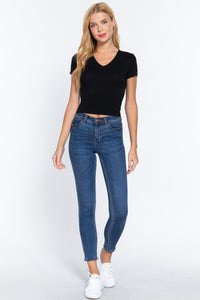 Blusa de Tejido Acanalado Manga Corta