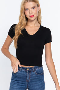 Blusa de Tejido Acanalado Manga Corta