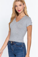Blusa de Tejido Acanalado Manga Corta