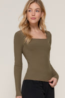Blusa Cuello Cuadrado Manga Larga Rib