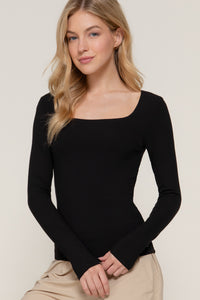 Blusa Cuello Cuadrado Manga Larga Rib