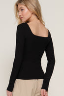Blusa Cuello Cuadrado Manga Larga Rib