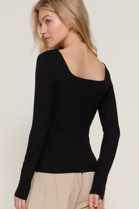 Blusa Cuello Cuadrado Manga Larga Rib