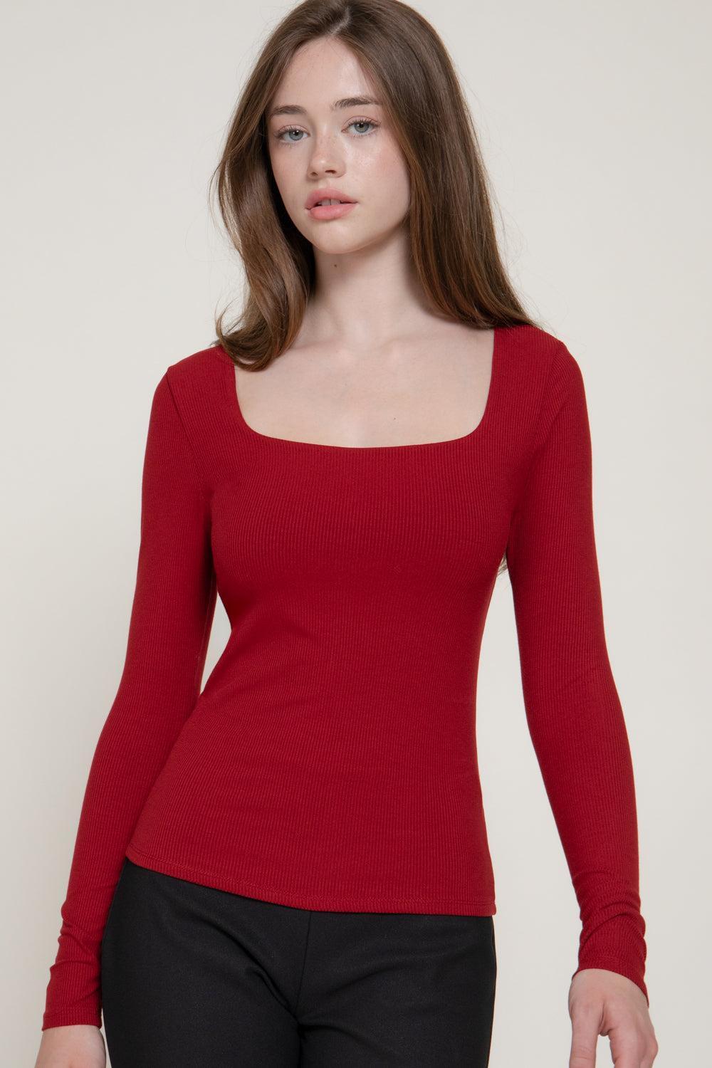 Blusa acanalada cuello cuadrado