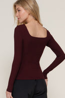 Blusa Cuello Cuadrado Manga Larga Rib