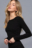 Blusa Básica Negra de Manga Larga para Mujer