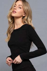 Blusa Básica Negra de Manga Larga para Mujer
