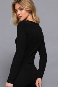 Blusa Básica Negra de Manga Larga para Mujer