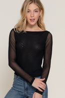 Blusa Mesh Manga Larga Transparente para Mujer