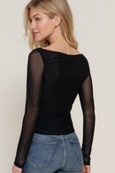Blusa Mesh Manga Larga Transparente para Mujer