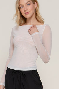 Blusa Mesh Manga Larga Transparente para Mujer