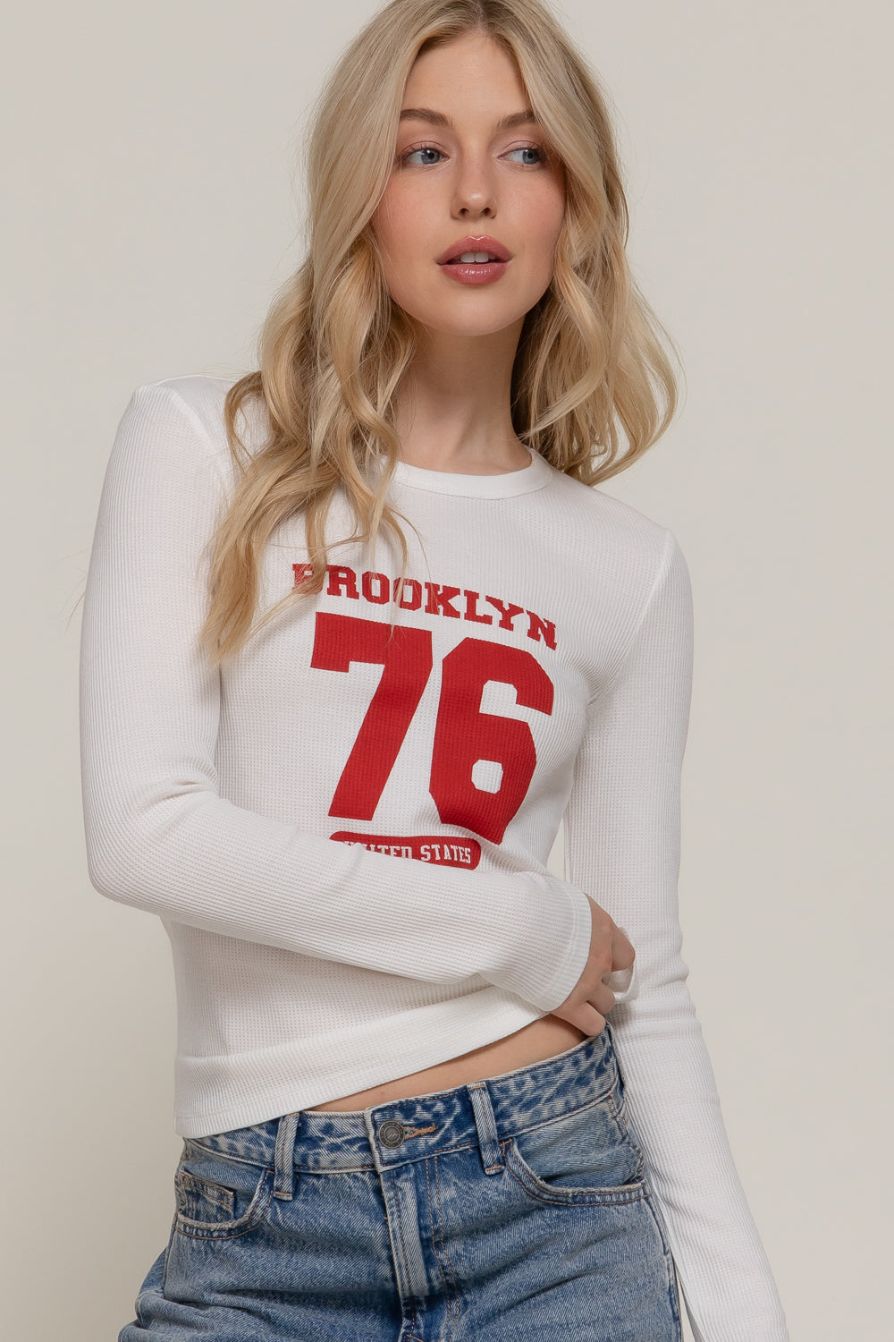 Blusa Manga Larga Estilo Deportivo con Estampado "Brooklyn 76"