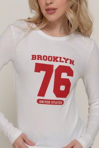 Blusa Manga Larga Estilo Deportivo con Estampado "Brooklyn 76"
