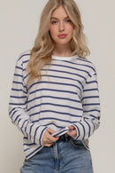 Blusa de Rayas Manga Larga Blanco con Negro