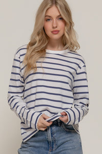Blusa de Rayas Manga Larga Blanco con Negro
