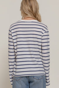 Blusa de Rayas Manga Larga Blanco con Negro