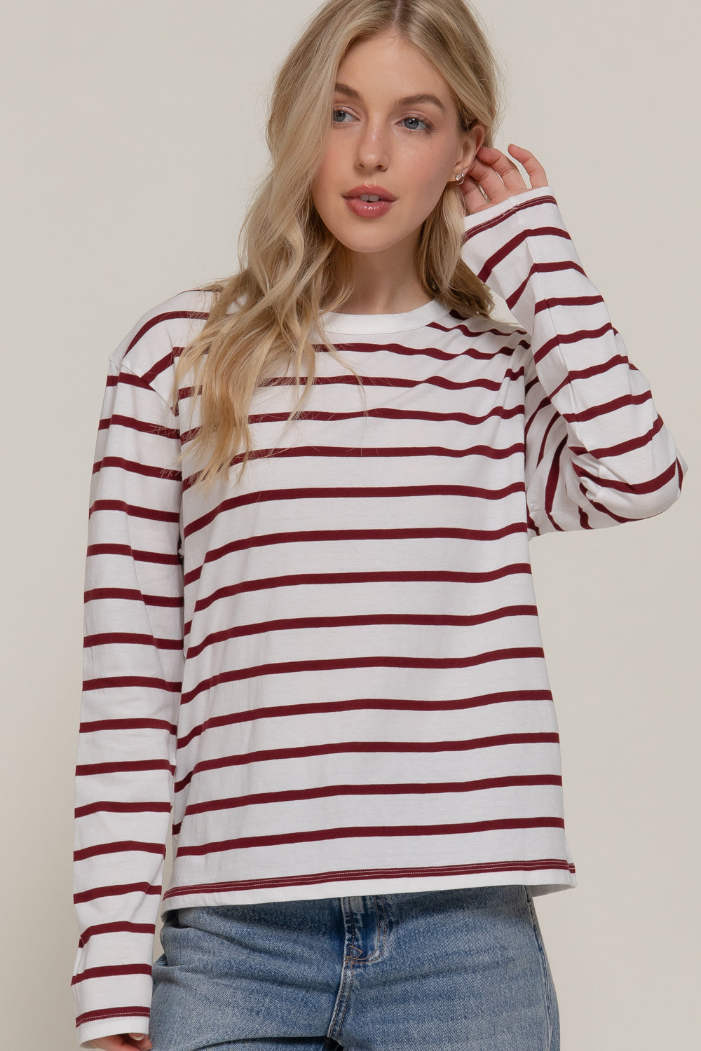 Blusa de Rayas Manga Larga Blanco con Negro
