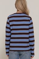 Blusa ivory con rayas café manga larga
