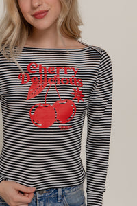Blusa de rayas con cerezas
