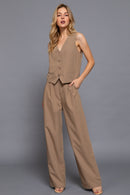 Chaleco Casual Beige con Rayas Verticales