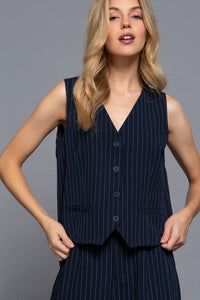 Chaleco Casual Beige con Rayas Verticales