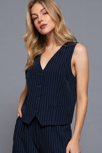 Chaleco Casual Beige con Rayas Verticales